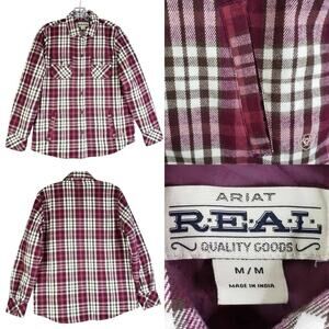 Ariat Shirt Women's Real Long Sleeve Button Down Size Medium M Red Plaid